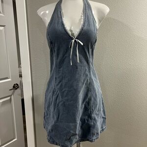 Denim Halter Dress with Tie Front